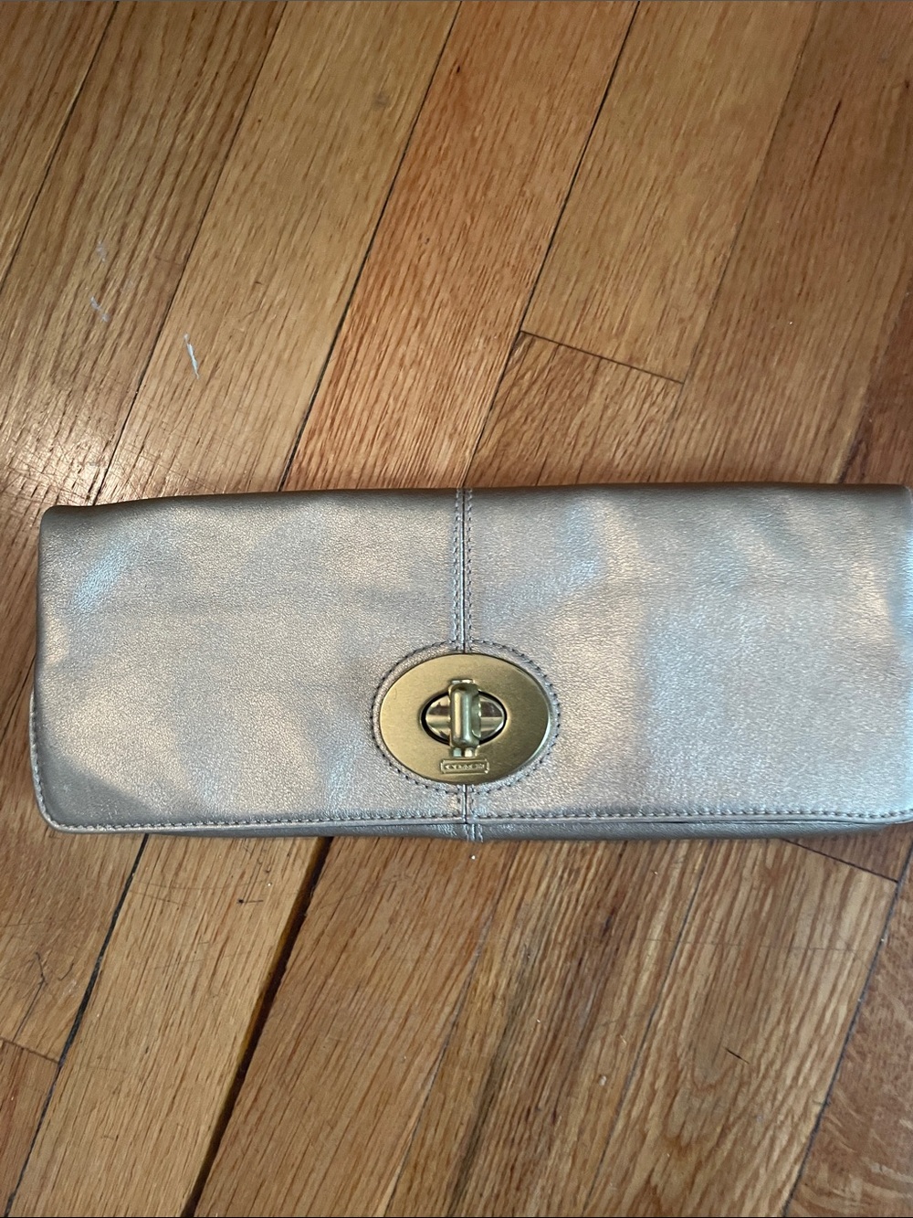 Coach Golden Metallic Turnlock  Clutch